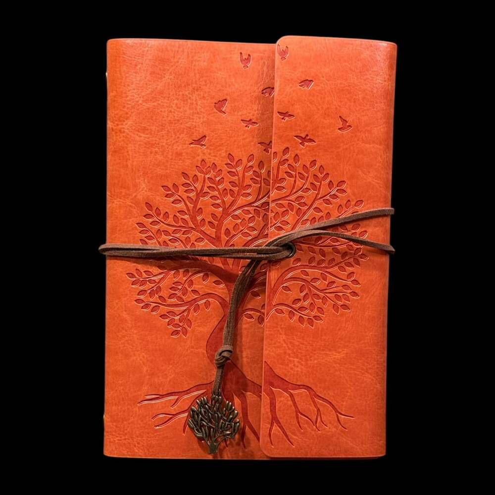 A5 Tree of Life Embossed Orange PU Leather Refillable 6-Ring Binder Journal